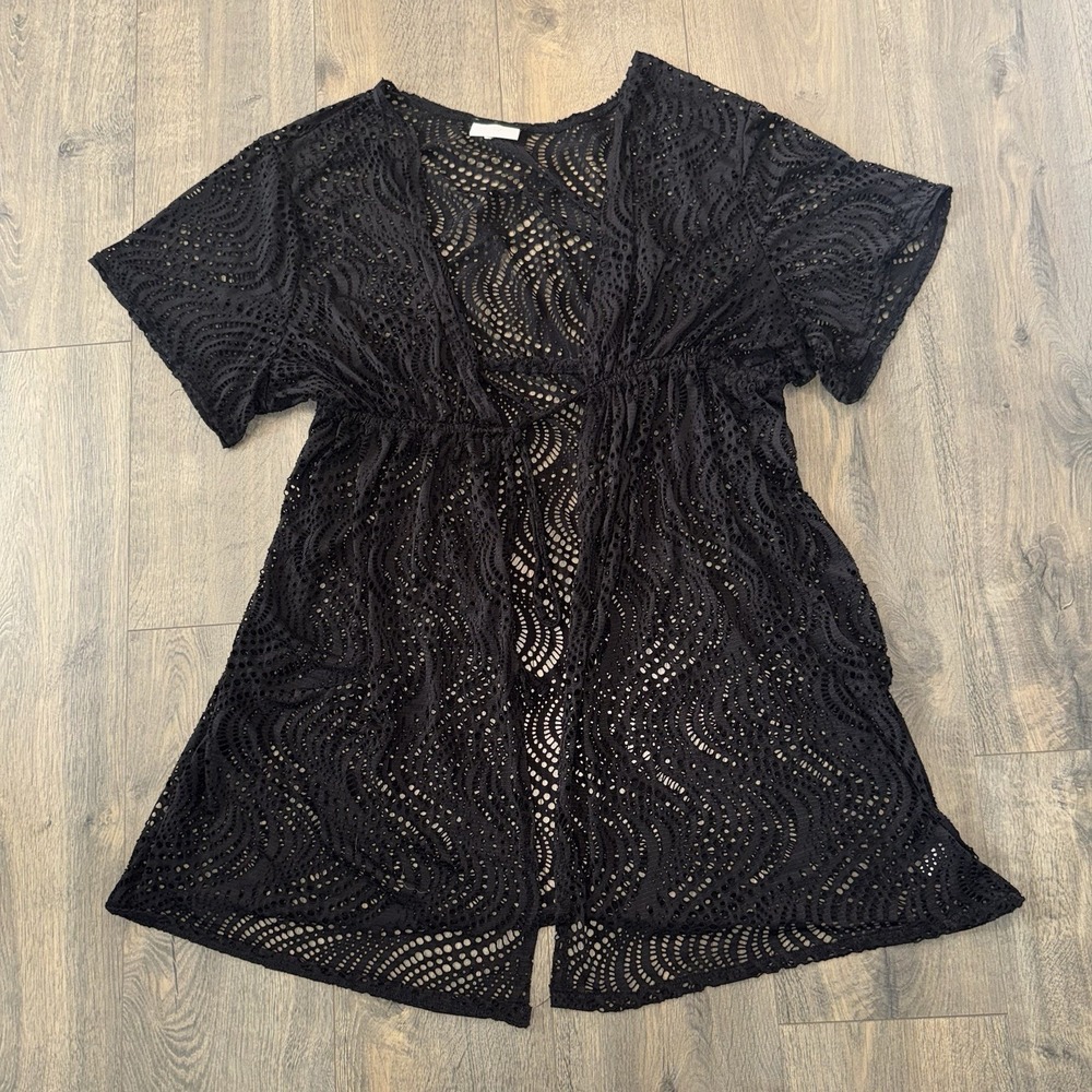 Fashionbug Womens L Beach Swim Cover Tie Front Lace Kimono Black Whimsigoth Boho